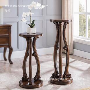 美式 植物花架 实木花架客厅圆形绿萝盆景架置物花几落地花盆欧式