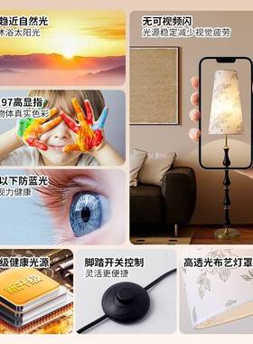 法式复2古布艺灯罩落地灯南简AFI约氛围感客厅发旁装饰创意沙洋灯