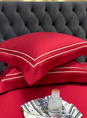 高档婚庆长绒棉刺绣件棉四套大红色床单被纯套婚JRZ结喜庆