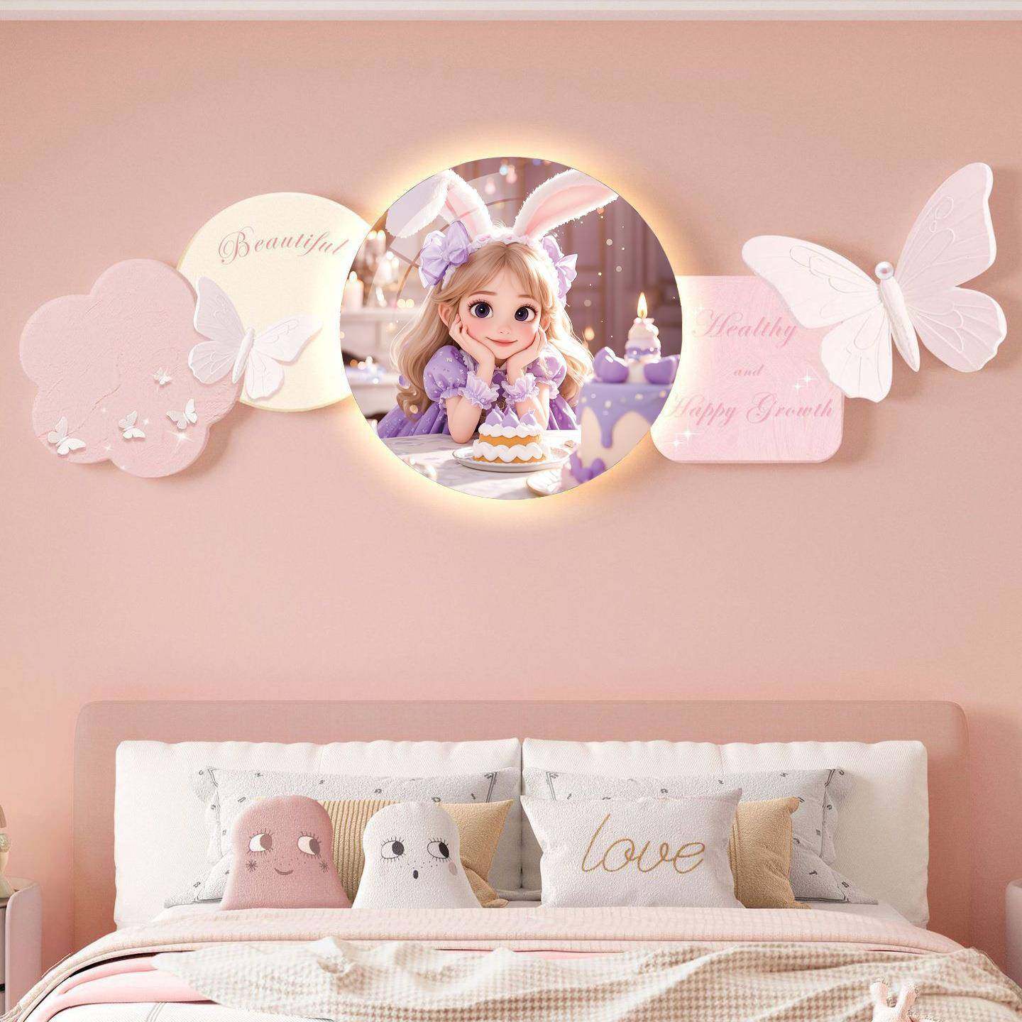 奶油风女孩房间灯卧室装饰画卡通蝶灯画儿房童壁画蝴床头DK-L1带,家居饰品,工艺画,淘宝优惠券,粉丝福利购,淘宝优惠卷