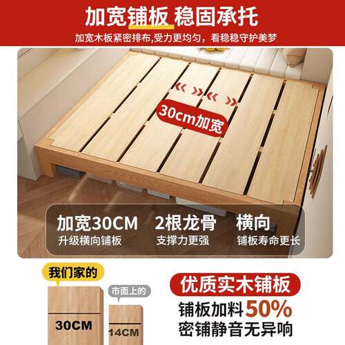 源头实全木无双床头床家用1.5米榻榻米人XJMC07可可定排骨床架无