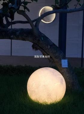 太阳能月球灯露花园布APQ造景置庭院灯台氛围月灯草坪圆球灯户外