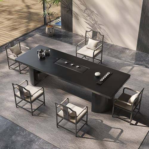 轻约奢板茶岩桌现代简家用办公接待一体茶茶LMQ桌椅组合阳台客厅