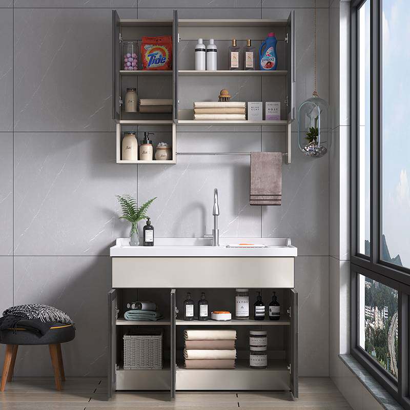 太空铝洗衣柜阳台洗手池一体盆家用洗衣盆带搓板洗衣槽阳台柜组合