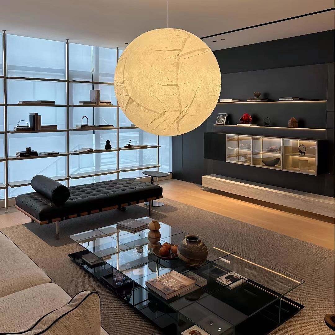 网红后现代轻奢简约售楼部客餐桌厅卧室复式楼梯挑空月亮圆球吊灯