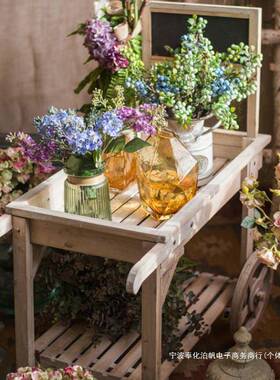 田园乡村复古花架地居推车木质花架置物花店陈列架落展架多功能家