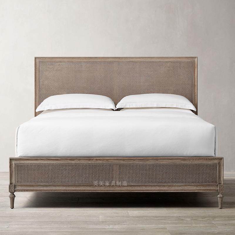 法式复古实木编藤1.8米床主卧双人床美式乡村设计师橡木卧室家具,电子元器件市场,其它元器件,淘宝优惠券,粉丝福利购,淘宝优惠卷