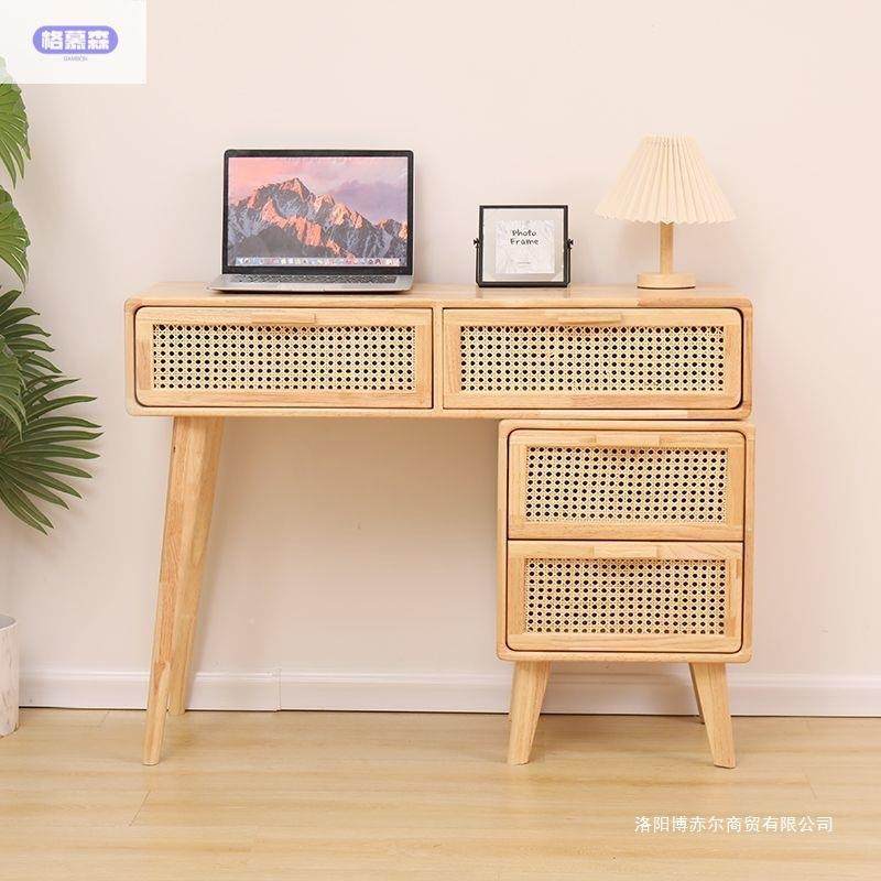 原木实木梳妆台斗柜一体现代简约藤编化妆台色书桌日式卧室化妆台,电子元器件市场,其它元器件,淘宝优惠券,粉丝福利购,淘宝优惠卷