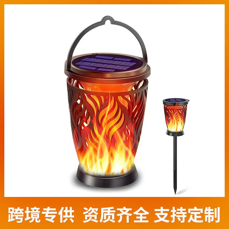 96LED太阳能板火焰地插挂灯户外庭院花园草坪景观装饰宫灯