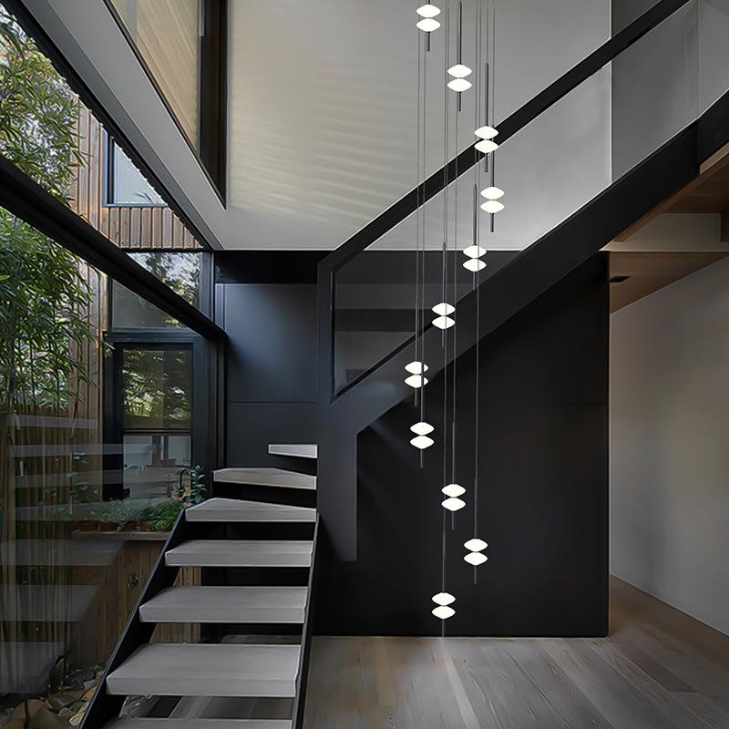 楼梯长吊灯复式楼别墅现代简约轻奢loft锥形造型设计2023新款灯具