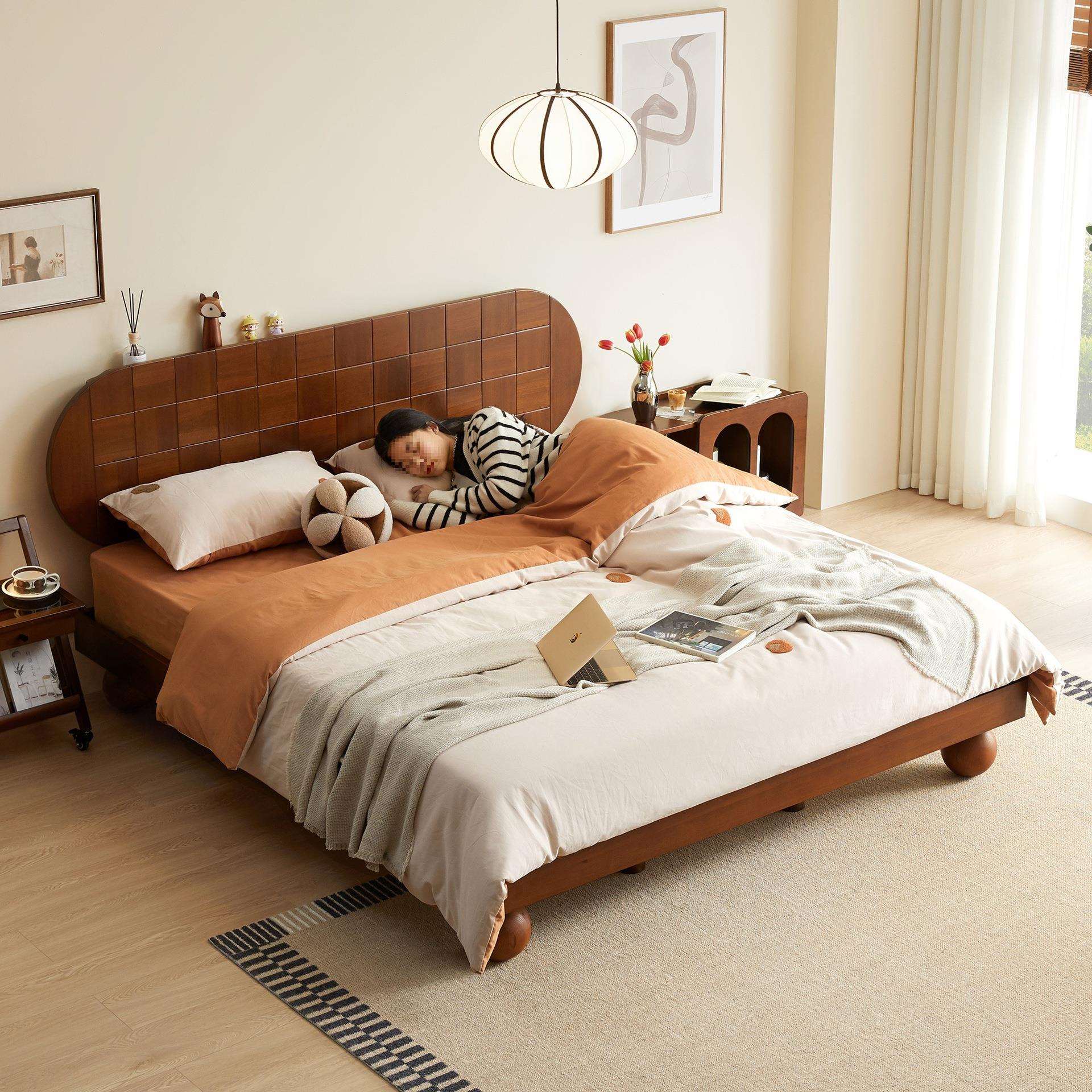 实木床婚床卧室矮床原木床民宿复古床新品现代简约1米8双人主卧床