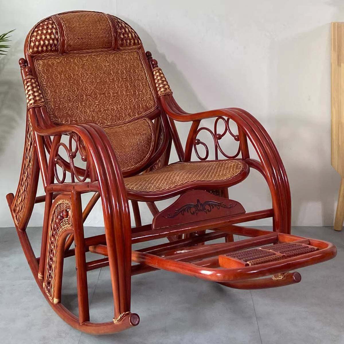 ?卡罗豪天然真藤编摇摇椅藤椅躺椅大人老人家用休闲懒人午睡逍