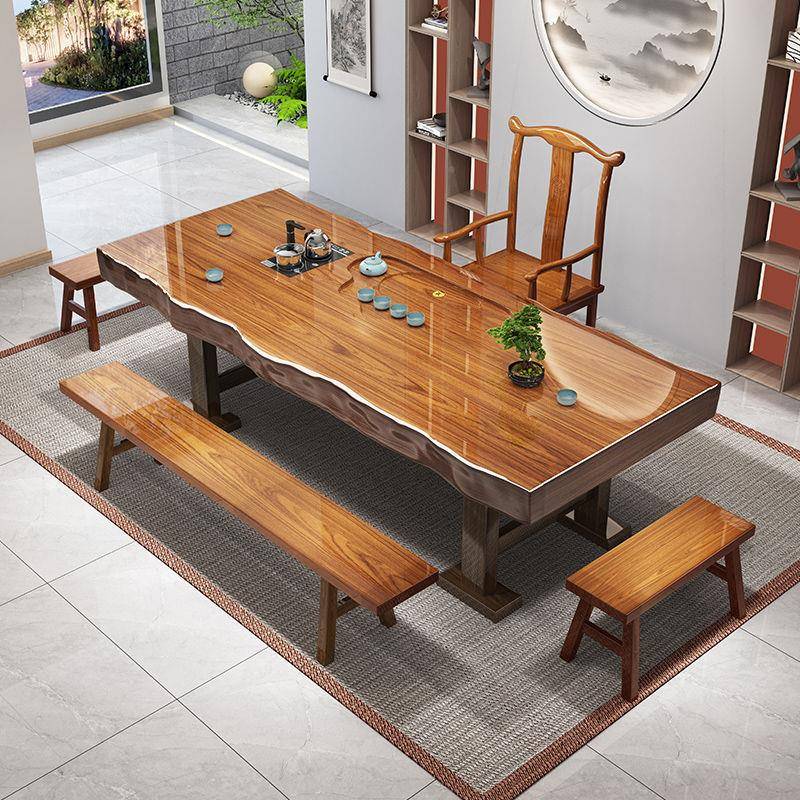 整板实大茶木桌椅组合新中式原UFX木功夫泡板茶台公室办茶具套装