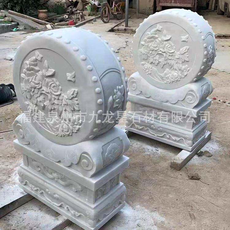 新中式石天庭院抱鼓石摆雕件家用汉白玉门墩石抱鼓一对青SD-2541