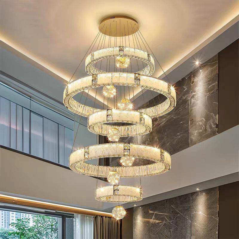 复式吊楼别大灯现代轻奢挑空水晶灯楼中楼梯lft自建o房762高墅端