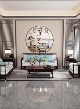 A1BKSV8880中式沙新发全实木客厅L组合白蜡木黑胡桃木别墅轻奢屋