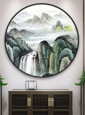 LED形灯新式装饰画聚风宝盆山水画客厅水玄关中山水圆挂ZPO画发光