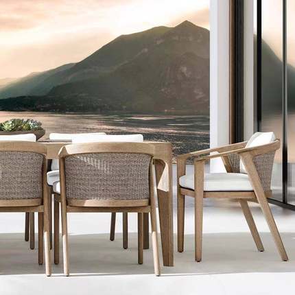 露户外闲柚木藤椅庭院台木餐休桌组合酒店别墅高端YZ00152实简约