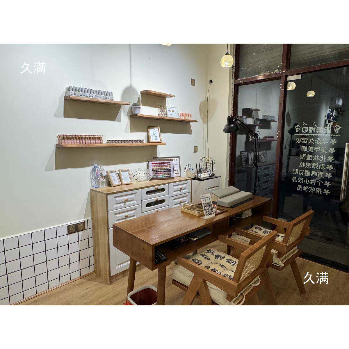复古双层甲实木美桌子胡桃色单双套简三人美KZP甲台约美甲桌椅装