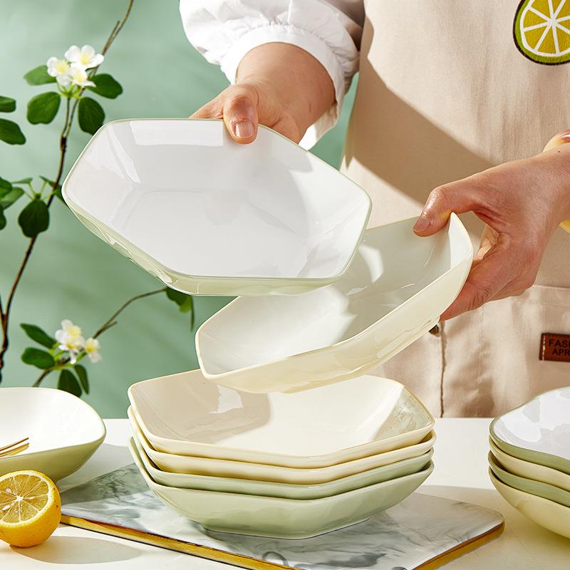 S奶烫油风陶瓷盘子颜SPH菜盘家用小清新简时约尚高值加厚防碗盘碟