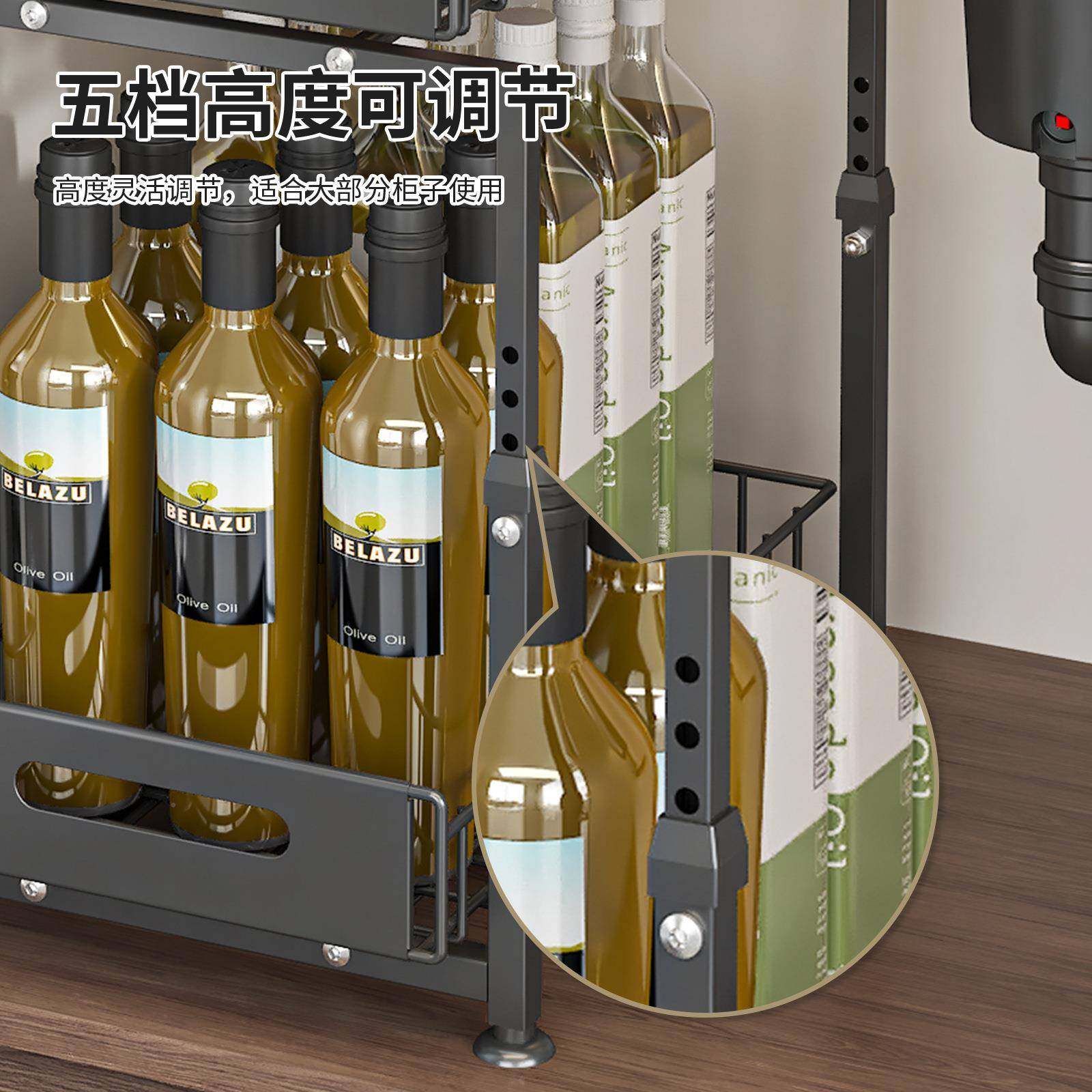 厨房橱柜拉篮水槽置分物架下可调节双层碗碟料收纳RGW调架抽拉式,厨房/烹饪用具,抹布架/厨房清洁收纳架,淘宝优惠券,粉丝福利购,淘宝优惠卷