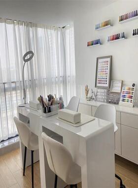 美甲桌网红修甲漆台双人凹IWQ槽盒收纳嵌入吸单尘器简约烤美甲台