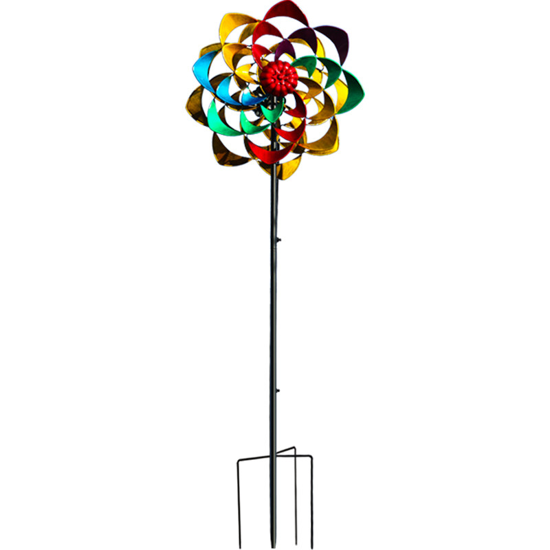 院子造景户外花园庭院别墅装饰铁艺风车旋转摆件布置美式彩色插件