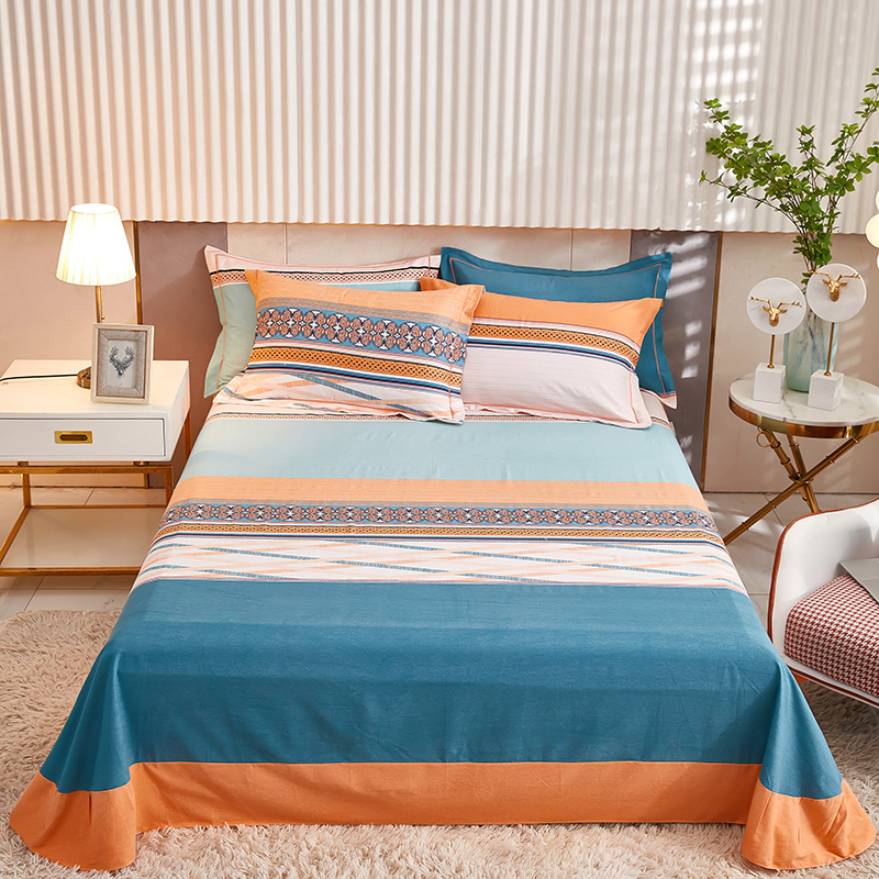 全棉加厚磨毛床单单件 简约条纹秋冬纯棉单人双人1.8米三件套被单