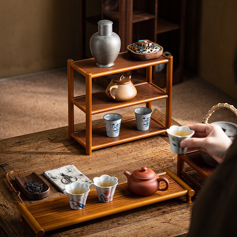 茶杯架子茶具收纳架中式小博古架花架茶壶架桌面置物架茶具展示架