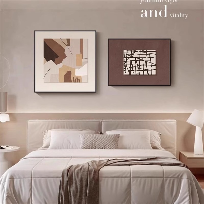 现代简约卧室床头装饰画高级感客厅背景墙面挂画黑白抽象壁画沙发