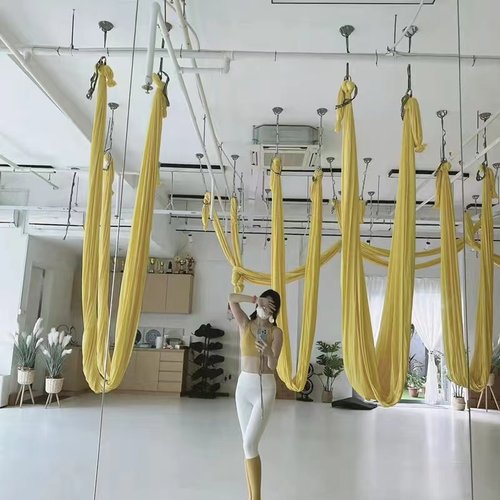 新品空中瑜伽雾蓝柔粉鹅黄色纯色吊床套装反重力空中瑜伽吊床秋千