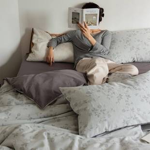 双层纱四件以套棉全棉被AL2029套床单文田艺园风春秋季 床上用品可