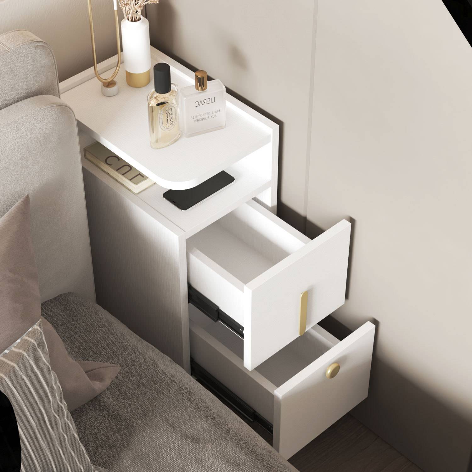 9U卧室极窄床头柜轻奢迷你床边夹缝柜子小尺寸收纳创意风边几转角