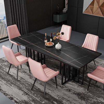 意式轻奢方岩板餐桌简设约FY997小用户型家长形饭桌计师创意洽谈