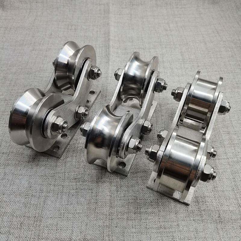 0不锈轮钢轨道4滑轮钢绳起868重吊环平移门万向轮U型V丝型槽双轮