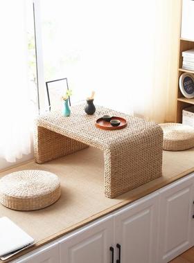 大莅桌日式茶榻榻米创炕意小茶几95044简约矮桌窗飘台草编窗桌桌