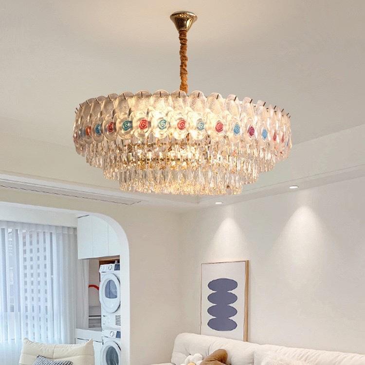 轻629奢漫客厅灯法式卧浪餐厅室灯式复古美水晶玻璃创意个性玫瑰