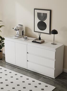 柜收纳客厅柜电视柜旁斗边吧台奶边油风餐边柜一体靠墙白色IZX抽