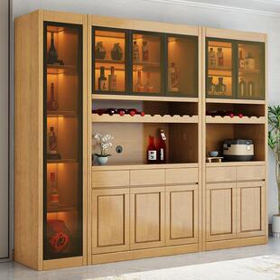 全实木餐边柜柜一体靠墙代现简123约家用玻璃门客酒柜展示柜高组