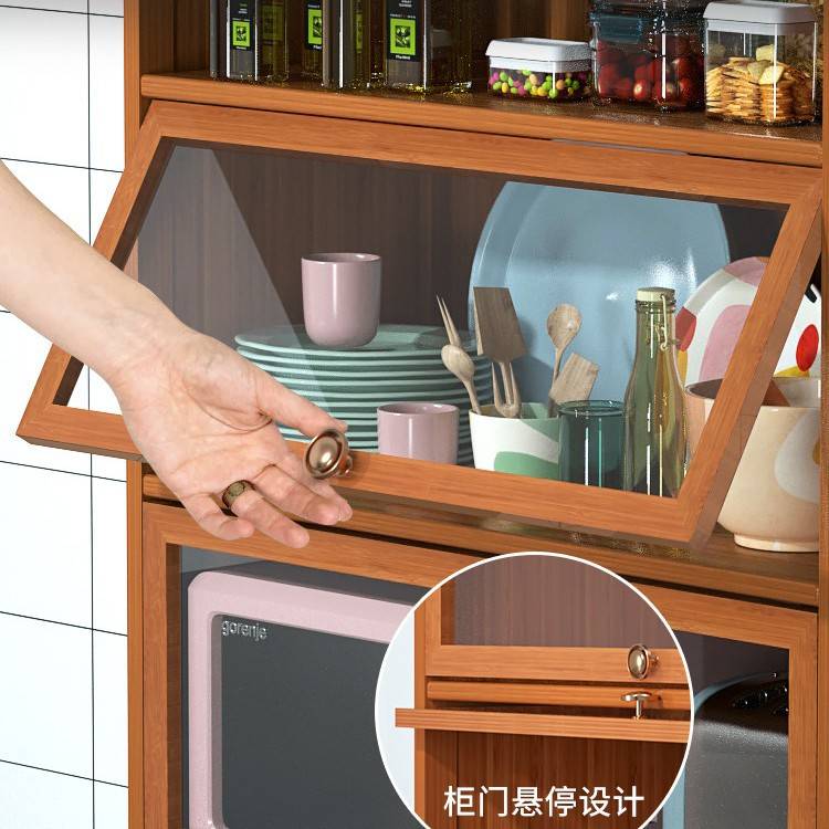 实木家用厨房客厅多层收纳柜置物架落地调料微波炉架储物柜餐边柜