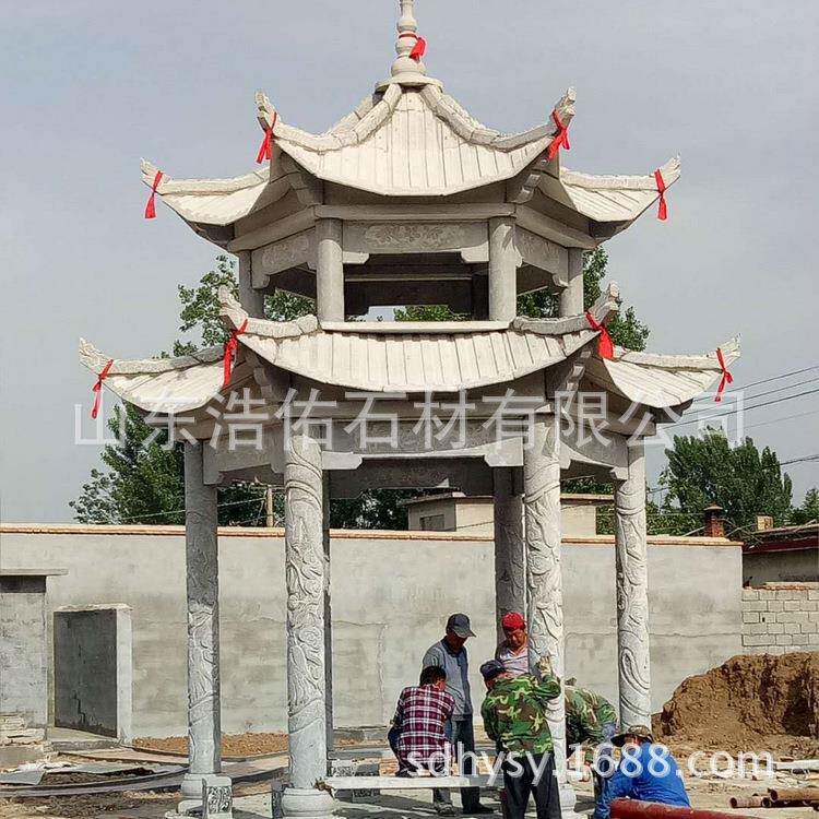 景双区户外庭院石雕凉亭层设花岗岩六GAR角单石亭子计安装