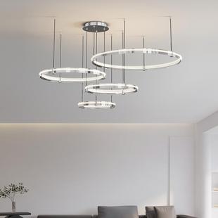 意式 楼轻奢灯具 客厅吊灯现代简约大气北欧电镀全光谱圆环复式