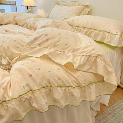 式公清主2025.1-5风水洗棉床床裙四件套小新花边田园风韩被套床单