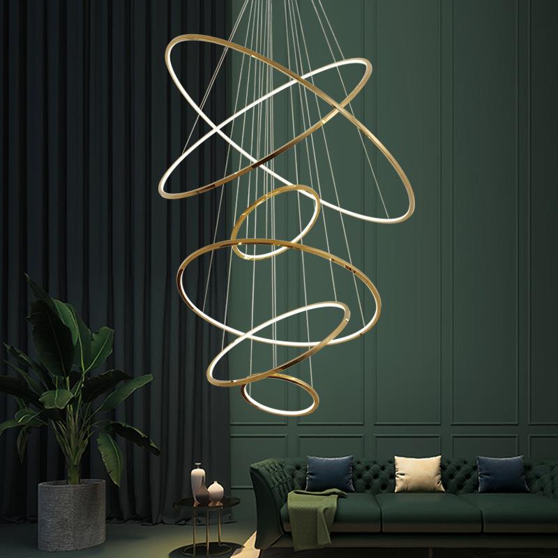 跨境厅锈钢复间式楼别墅挑空吊灯led造315型不灯装饰客样板餐厅灯