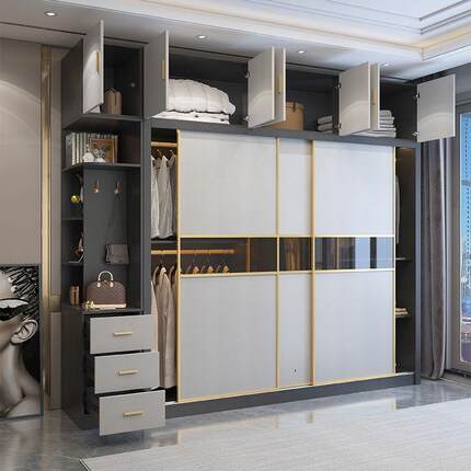 衣柜家用卧室PHA用柜子实木储物柜4加高耐推拉2移门大衣橱20新款