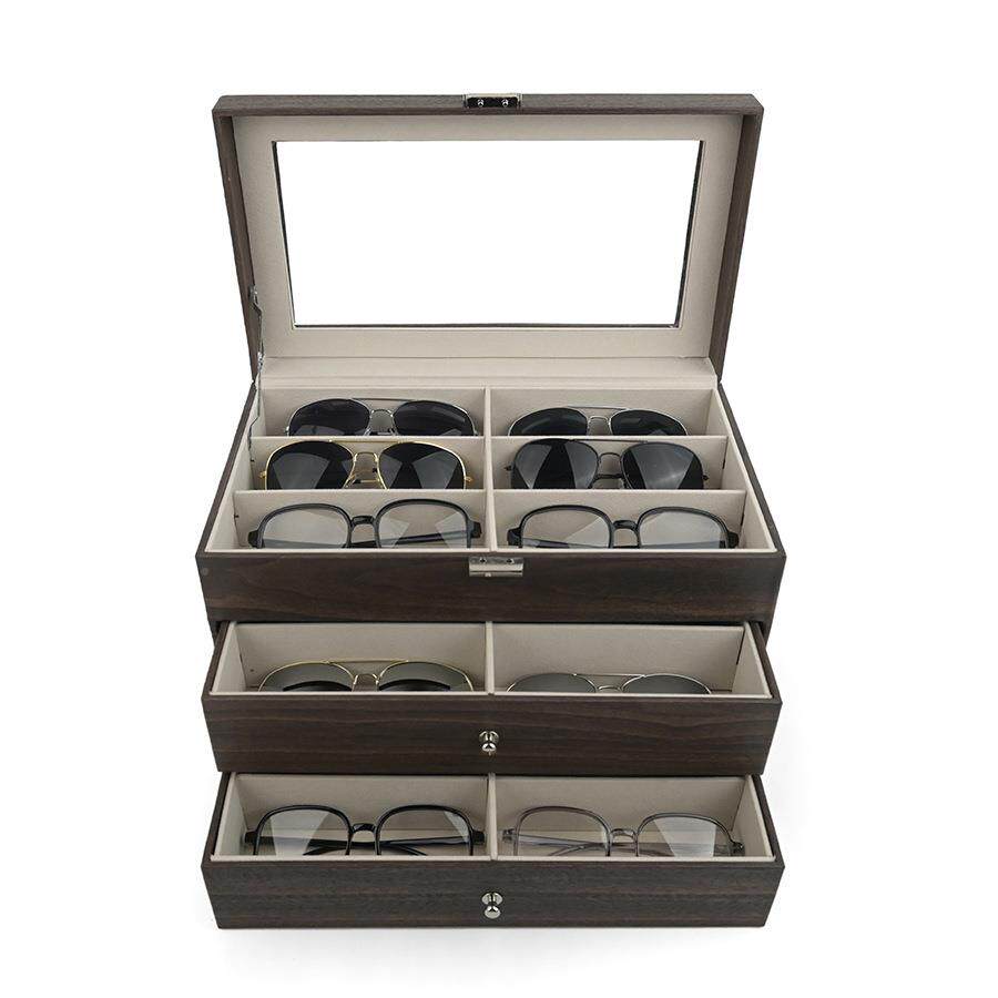 厂家现货8位皮质眼镜镜盒1CNA太阳明镜墨收纳盒抽屉式透盒子包装