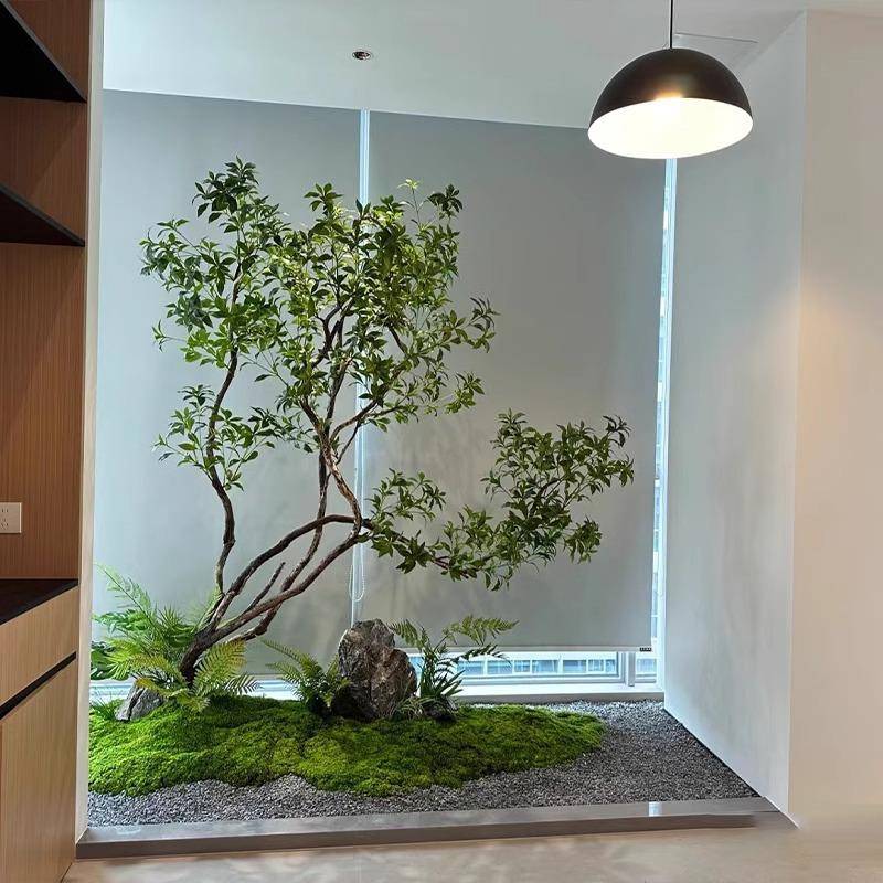 仿真造绿植景树组合楼梯下景观布置室内假111植物橱窗装饰楼造梯