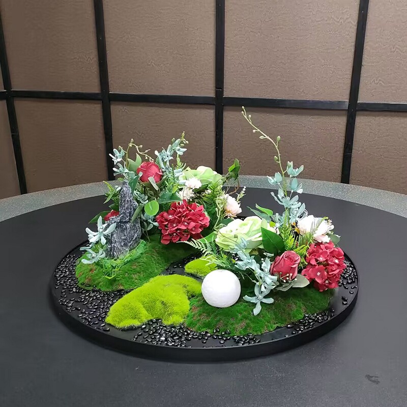 酒店餐桌中间装饰品摆台电动转盘圆形插花摆花饭店餐厅盆景沙盘