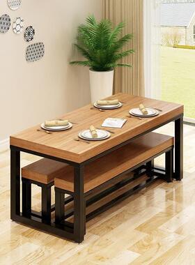 美式木餐HGL桌椅组合缩工业可铁艺餐厅长方形桌子西实餐厅酒吧伸