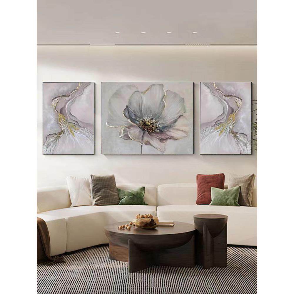 ∴大芬村油画客厅油三联画纯手绘油画装饰沙画发背景Fh(h(&aq工纯